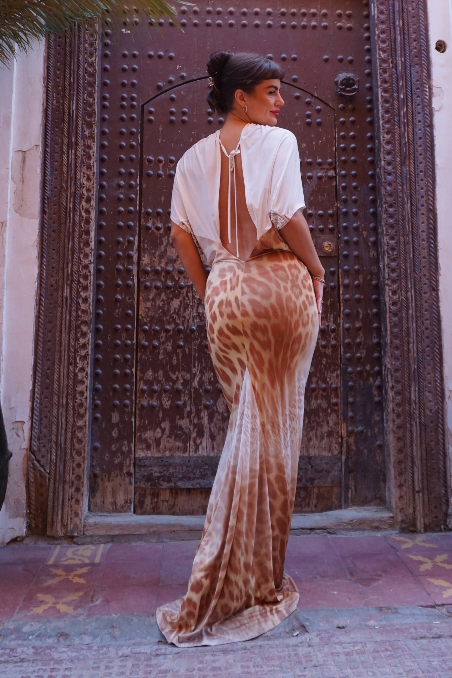 Zara Dress – Ivory & Giraffe Print Maxi