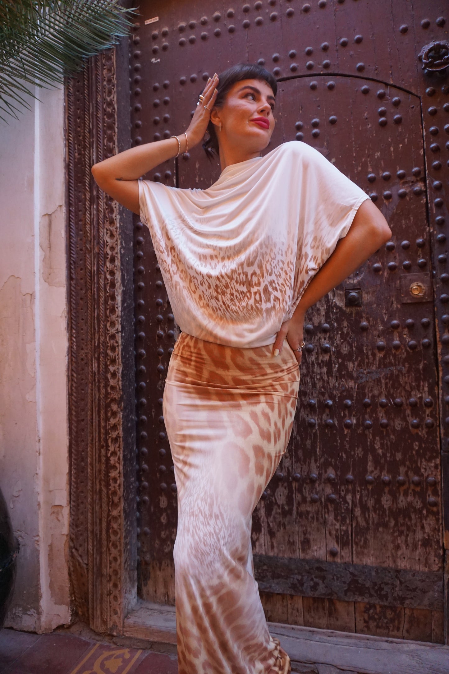 Zara Dress – Ivory & Giraffe Print Maxi