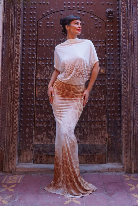 Zara Dress – Ivory & Giraffe Print Maxi